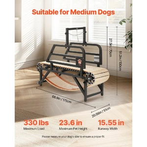Dog Treadmill for Medium Dogs, 330lbs Weight Capacity, Dog Running Machine with Adjustable Ramps, 15.5" Runway Dog Pacer Slatmill, Pet Treadmill Exerc