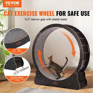 Wooden Cat Exercise Wheel, 43.3" Large Cat Treadmill Wheel for Indoor Cats, Cat Running Wheel with Detachable Carpet & Cat Teaser for Running/Walking/