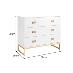 Amara Chest of Drawers Tallboy Dresser in White Gold