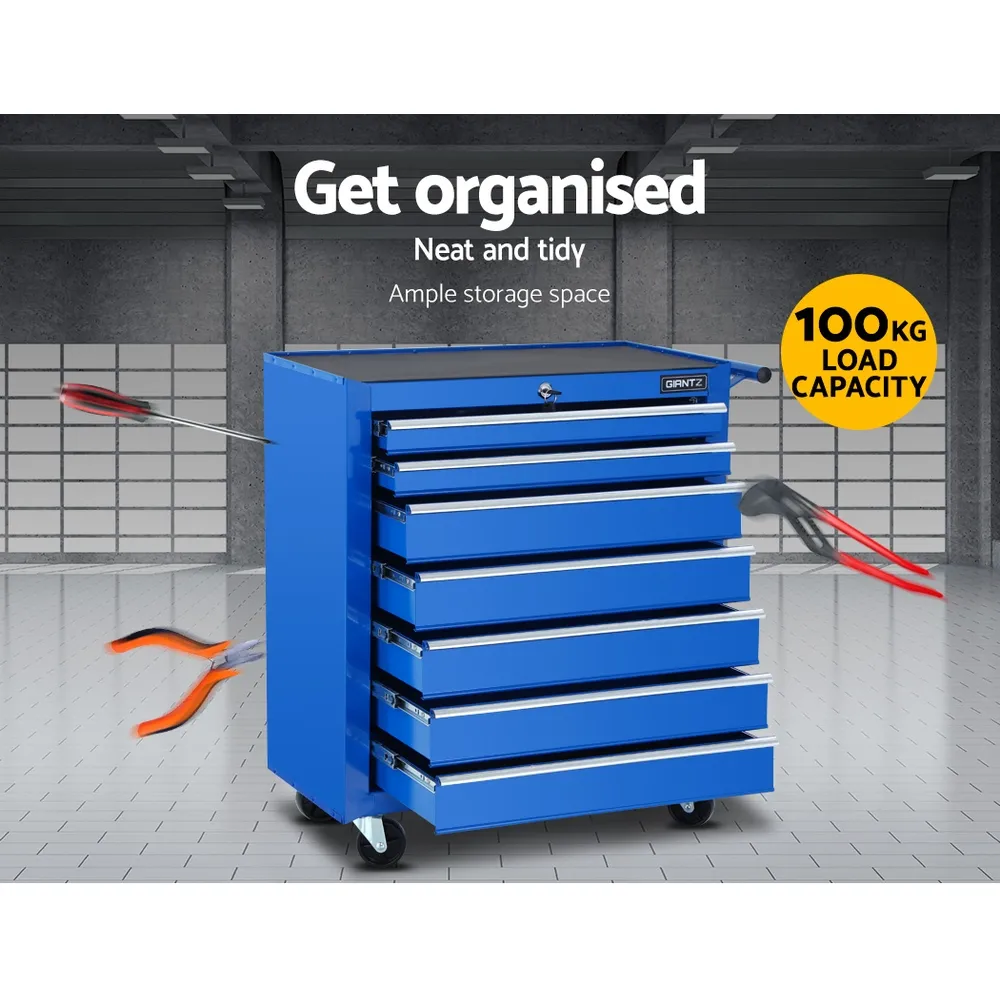 Giantz 7 Drawer Tool Box Cabinet Chest Trolley Storage Garage Toolbox Blue main image 1