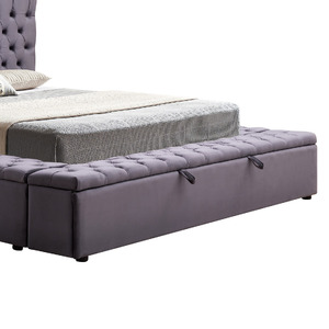 King Bed Frame Velvet Upholstery Dark Grey Tufted Headboard Deep Quilting