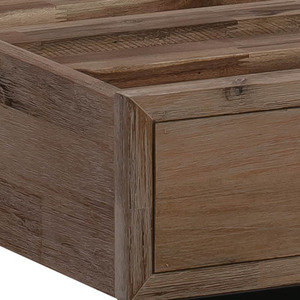 King Bed Frame Solid Wood Acacia Veneered Bedroom Furniture Steel Legs