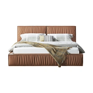 Louis King Bed Frame PU leather KD Slat in Wooden Legs