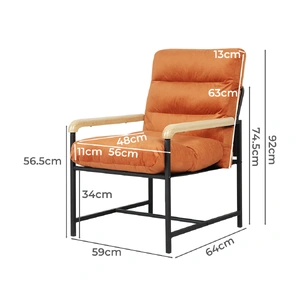Metal Framed Lounge Chair Velvet in Orange