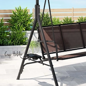 Outdoor Swing Chair Garden Chair Canopy Cup Holder 3 Seater Brown