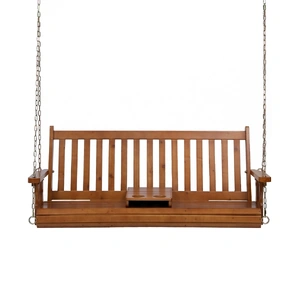 Porch Outdoor Swing Chair Patio Furniture Wooden Bench 2 Seat Cup Holder