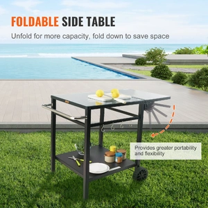 Outdoor Grill Dining Cart with Double-Shelf, 55*55cm BBQ Movable Food Prep Table, Multifunctional Foldable Iron Table Top, Portable Modular Carts for 