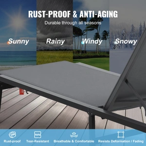 Chaise Lounge Chair Outdoor, Aluminum Patio Lounge Chair with Adjustable 5-Position, Folding Pool Lounge Chair Recliner and Full Flat Tanning Chair fo