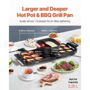 Hot Pot with Grill 2300W 2-in-1 Electric Smokeless BBQ with Removable Pot