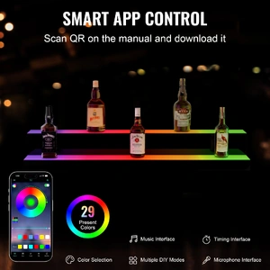 LED Lighted Liquor Bottle Display, 2 Tiers 40 Inch Commercial Illuminated Home Bar Shelf, 2 Steps Whiskey Rack Stand, Acrylic Drink Shelves with RF Re