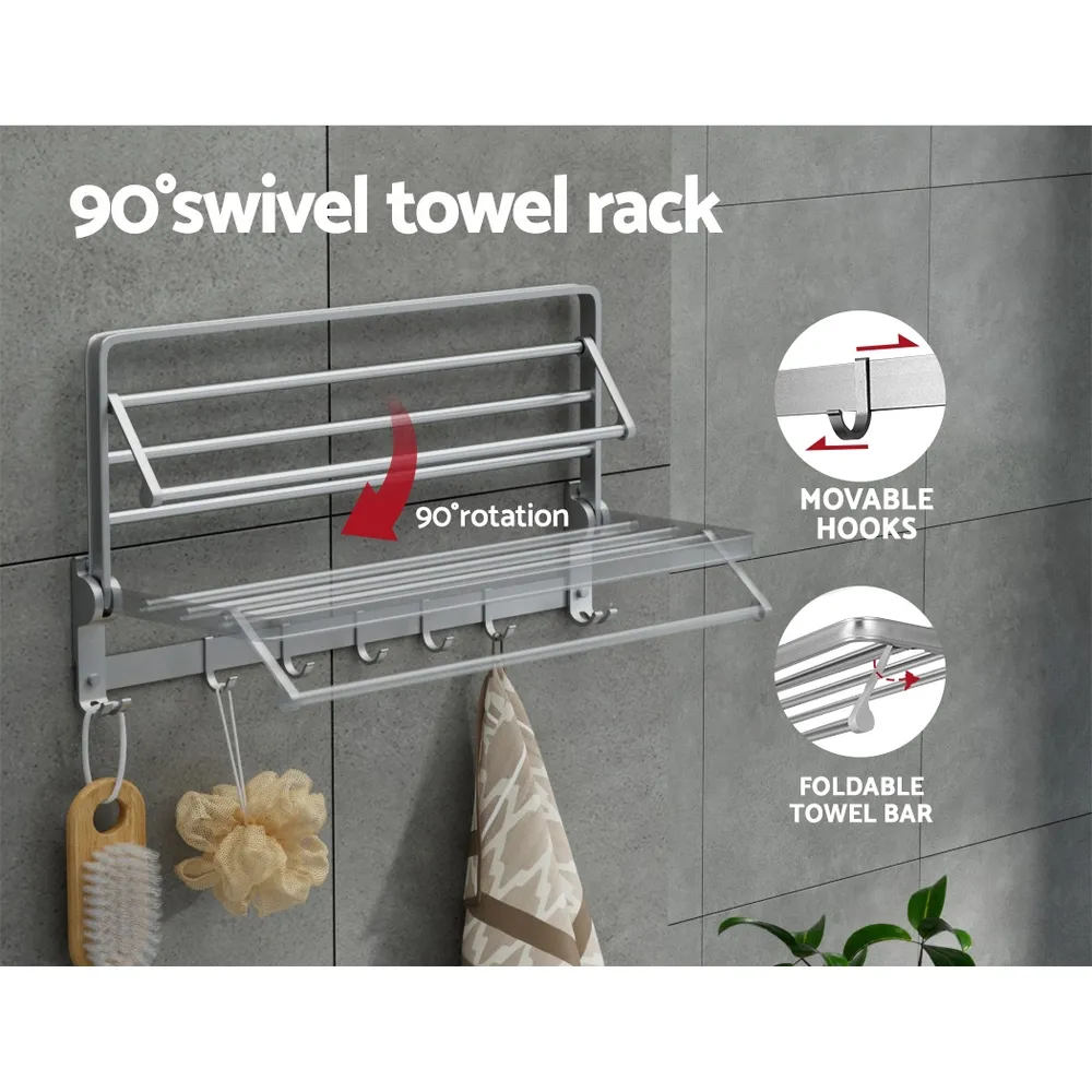 Towel Rail Rack Holder 4 Bars Wall Mounted Aluminium Foldable Hanging Hook Price