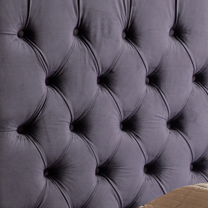 King Bed Frame Velvet Upholstery Dark Grey Tufted Headboard Deep Quilting