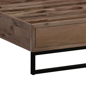 King Bed Frame Solid Wood Acacia Veneered Bedroom Furniture Steel Legs