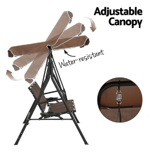 Outdoor Swing Chair Garden Chair Canopy Cup Holder 3 Seater Brown