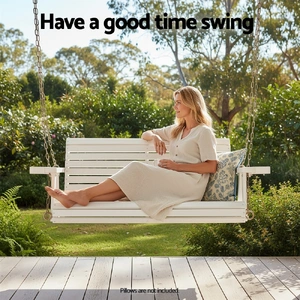 Porch Outdoor Swing Chair With Cup Holder Wooden Furniture 2 Seater