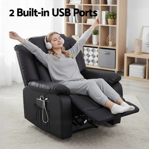 Manual Massage Recliner Chair for Living Room, Leather Sofa Lounge Reclining Chair with 2 USB Port, 160¬∞ Recline Reading Chair with 20CM Wide Armrest