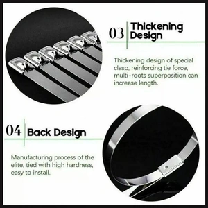 20X Stainless Steel Cable Ties S304 Marine Grade Zip Strap Locking Wrap 100-800Mm - 4.6x400mm