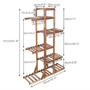 Fin Xxl Carbonized Wood Plant Stand 11 Pots Bonsai Display Shelf Flower Rack Corner