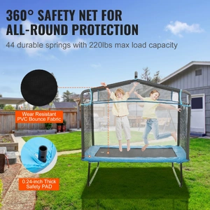 6FT Trampoline for Kids, 72" Indoor/Outdoor Toddlers Trampoline, Mini Baby Trampoline with Safety Enclosure Net, Gymnastics Bar, Hammock, Recreational