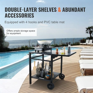 Outdoor Grill Dining Cart with Double-Shelf, 55*55cm BBQ Movable Food Prep Table, Multifunctional Foldable Iron Table Top, Portable Modular Carts for 