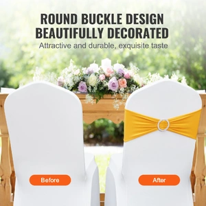 Stretch Spandex Chair Sashes, Chair Slipcover and Stretch Chair Sash with Round Buckle, Elastic Chair Bands, Fitting Wedding, Holiday, Banquet, Party 