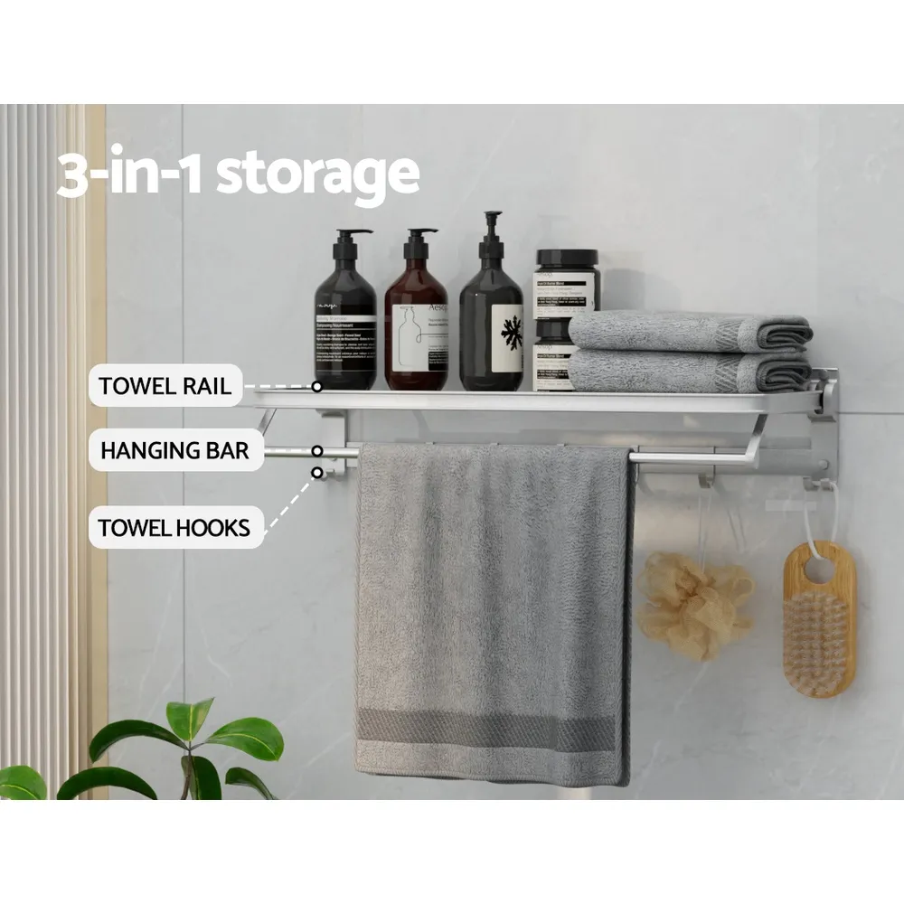 Towel Rail Rack Holder 4 Bars Wall Mounted Aluminium Foldable Hanging Hook Price
