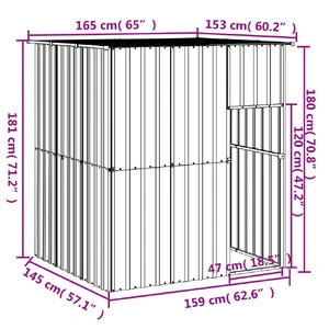 Dog House with Roof Light Grey 165x153x181 cm Galvanised Steel