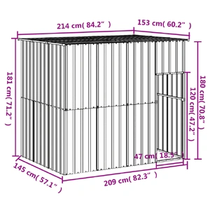 Dog House with Roof Light Grey 214x153x181 cm Galvanised Steel
