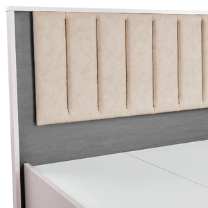 Queen 4 pcs Bedroom Suite with Dresser Fabric Upholstery MDF Combination of Champagne and Black Colour