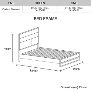 King Bed Frame Solid Wood Acacia Veneered Bedroom Furniture Steel Legs
