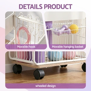 Yoga Mat Storage Rack Mobile Holder with Wheels Basket Home Gym Storage Organizer White