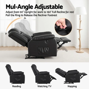 Manual Massage Recliner Chair for Living Room, Leather Sofa Lounge Reclining Chair with 2 USB Port, 160¬∞ Recline Reading Chair with 20CM Wide Armrest