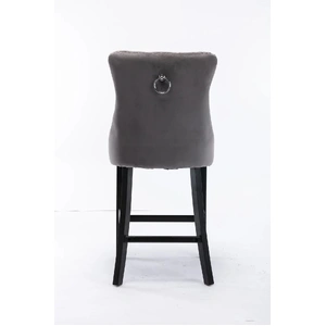 2X Velvet Bar Stools with Studs Trim Wooden Legs Tufted Dining Chairs Kitchen