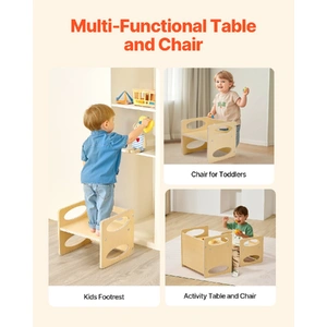 Montessori Weaning Table and Chair Set, Wooden Toddler Table and Chair Set for Aged 1-5, Adjustable Height Kids Montessori Chair and Activity Table, I