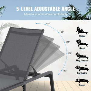 Chaise Lounge Chair Outdoor Patio Lounge Chair Adjustable 5-Position 2 pcs