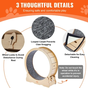 Cat Exercise Wheel, Large Cat Treadmill Wheel for Indoor Cats, 35.8 inch Cat Running Wheel with Detachable Carpet and Cat Teaser for Running/Walking/T