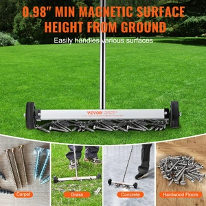 Magnetic Sweeper with Wheels, 17inch Mini Magnetic Sweeper, 10 lbs Capacity, Adjustable Handle, Lightweight Magnetic Pickup Sweeper to Pick Up Nails a