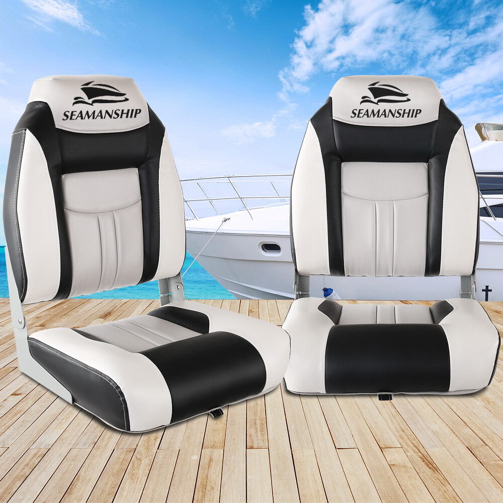 Set of 2 Folding Swivel Boat Seats Grey & Black Seamanship