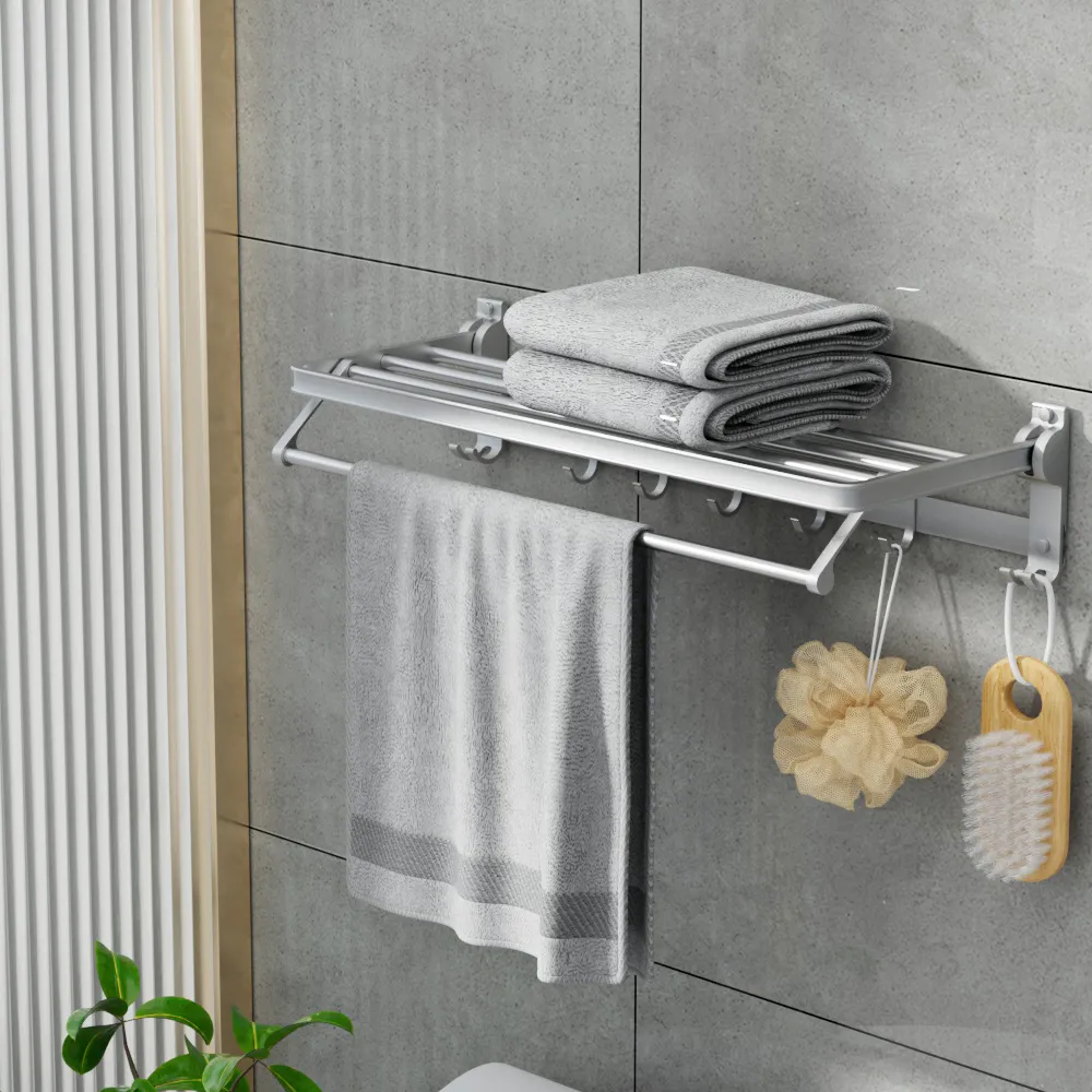 Towel Rail Rack Holder 4 Bars Wall Mounted Aluminium Foldable Hanging Hook Price