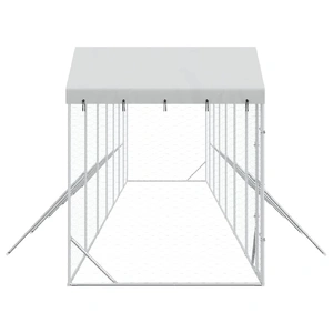 Outdoor Dog Kennel with Roof Silver 14x2x2.5 m Galvanised Steel