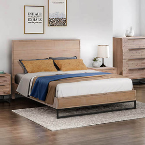 King Bed Frame Solid Wood Acacia Veneered Bedroom Furniture Steel Legs