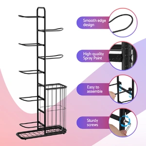 Ball Storage Rack Sports Equipment Organizer 7-Tier with Basket for Garage Gym Black