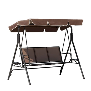 Outdoor Swing Chair Garden Chair Canopy Cup Holder 3 Seater Brown