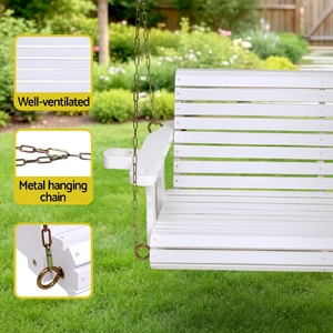 Porch Outdoor Swing Chair With Cup Holder Wooden Furniture 2 Seater