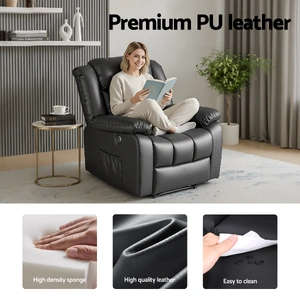 Manual Massage Recliner Chair for Living Room, Leather Sofa Lounge Reclining Chair with 2 USB Port, 160¬∞ Recline Reading Chair with 20CM Wide Armrest
