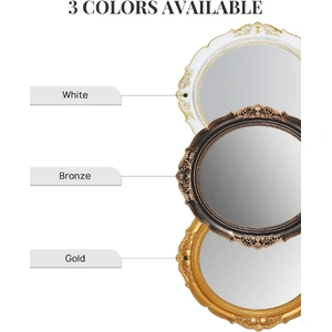 Oval Antique Vintage Hanging Wall Mirror for Bedroom and Livingroom (Gold, 38 x 33 cm)