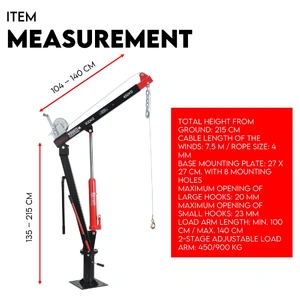 900kg Swivel Hydraulic Crane Hoist Jack UTE Trailer Truck Winch Pick up Lift