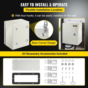 NEMA Steel Enclosure, 25 x 20 x 15 cm NEMA 4X Steel Electrical Box, IP66 Waterproof & Dustproof, Outdoor/Indoor Electrical Junction Box, with Mounting