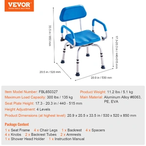Swivel Shower Chair 360 Degree, Adjustable Shower Seat with Pivoting Arms & Padded Bath Seat for Inside Shower or Tub, Non-Slip Rotating Bathtub Chair
