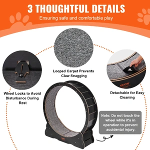 Wooden Cat Exercise Wheel, 43.3" Large Cat Treadmill Wheel for Indoor Cats, Cat Running Wheel with Detachable Carpet & Cat Teaser for Running/Walking/